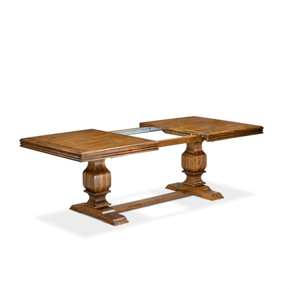 9-Piece Walnut Finish Acacia Wood Dining Set with 8 Navy Blue Upholstered Chairs J7751