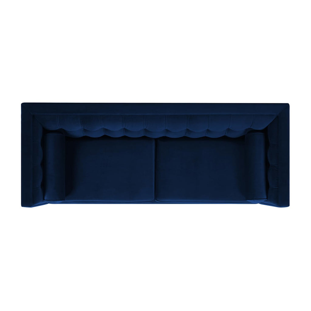 84" Tufted Navy Blue Velvet Sofa with Two Reversible Cushions N4227