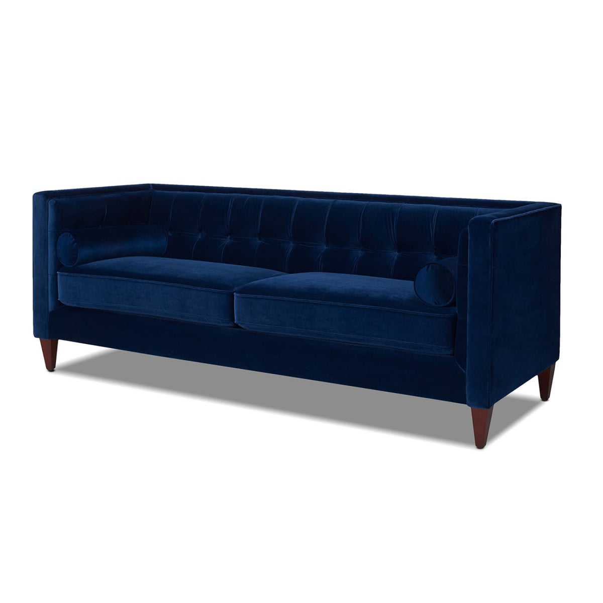 84" Tufted Navy Blue Velvet Sofa with Two Reversible Cushions N4227