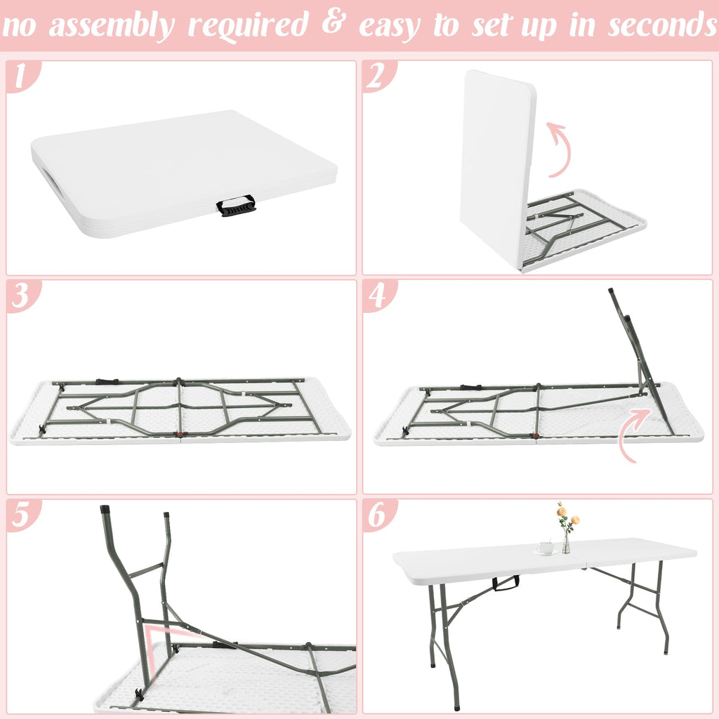2 Pack 6 Feet Portable Folding Table White Plastic U5185