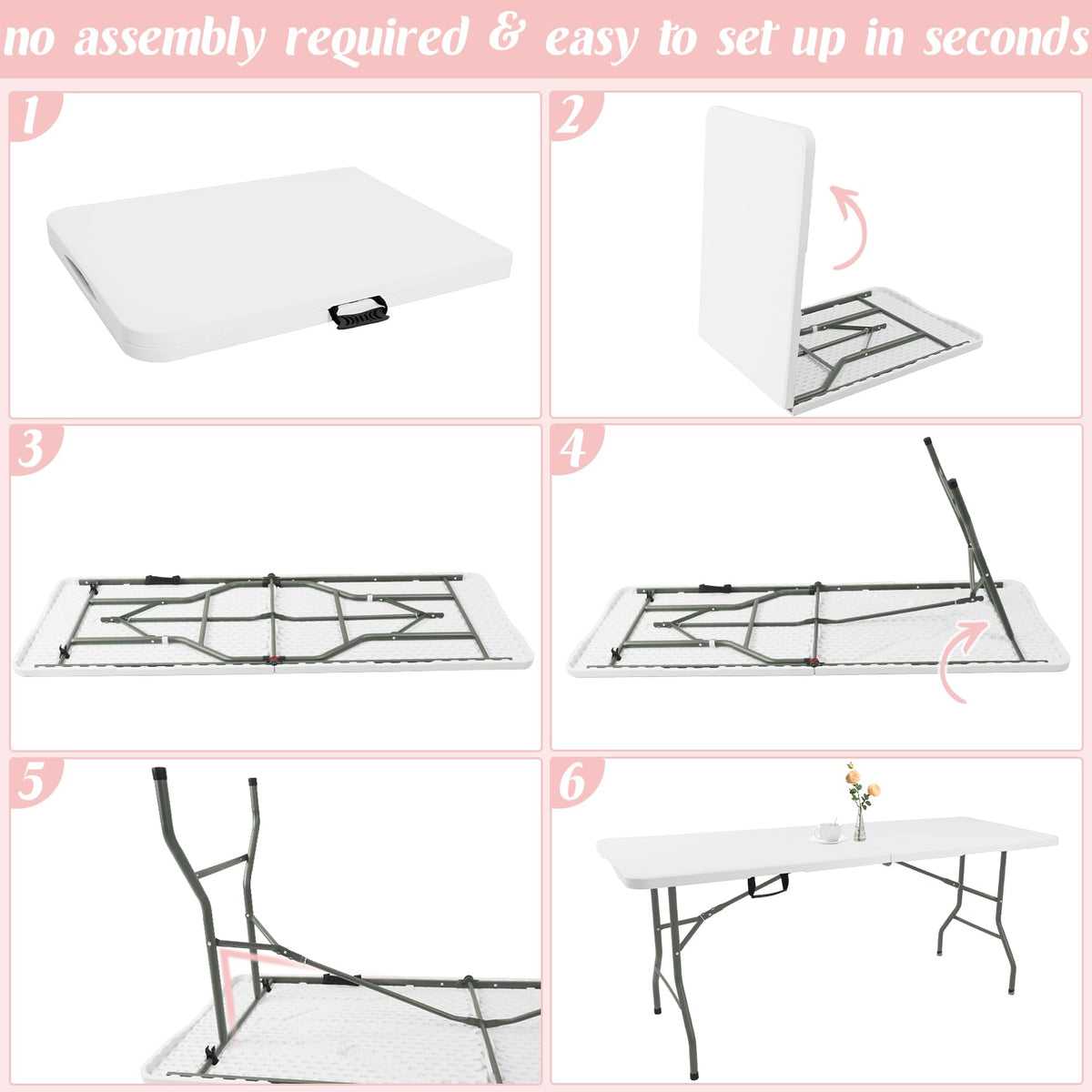 2 Pack 6 Feet Portable Folding Table White Plastic U5185