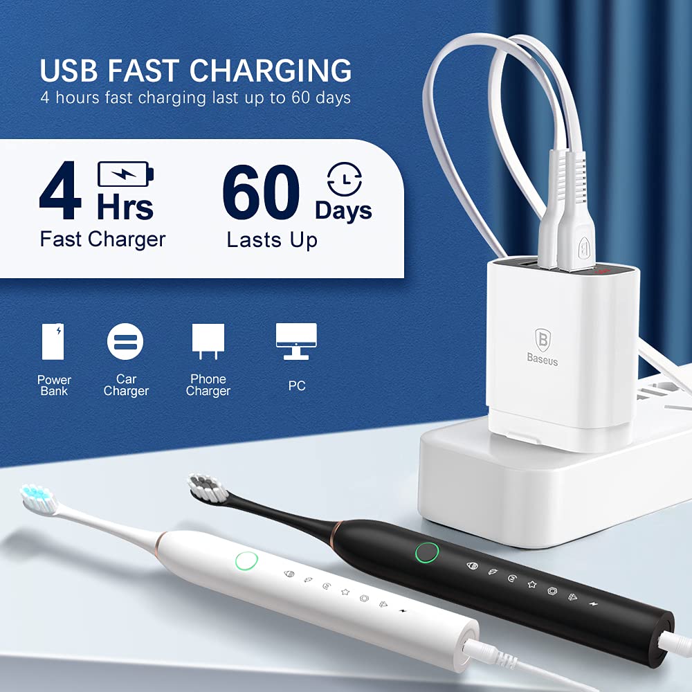 2 Pack Rechargeable Electric Toothbrushes with 8 Brush Heads B54592