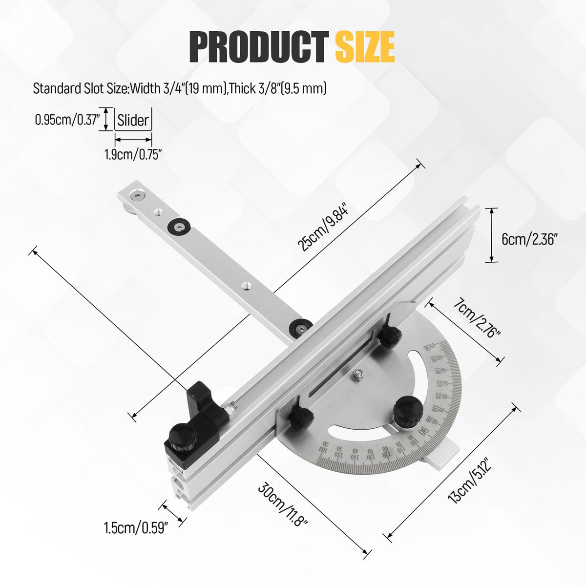 Table Saw Miter Gauge System with Miter Fence, 120° Angle Stops Adjustable, 250mm S29635