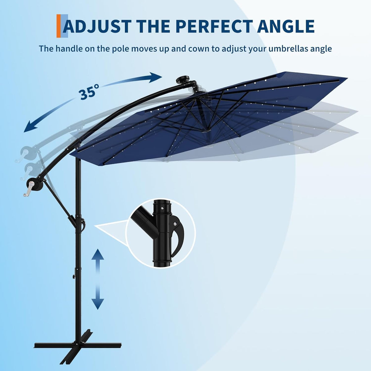 10FT Solar Lights Offset Patio Umbrella with Cross Base N652997
