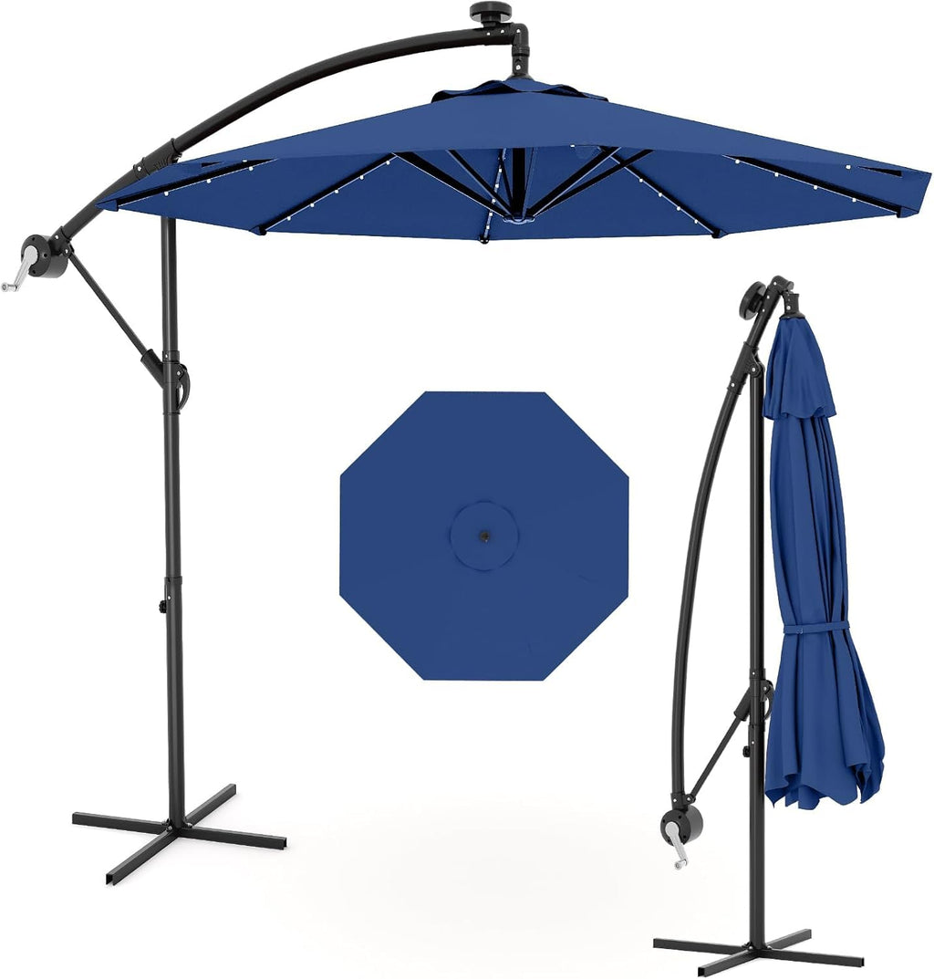 10FT Solar Lights Offset Patio Umbrella with Cross Base N652997