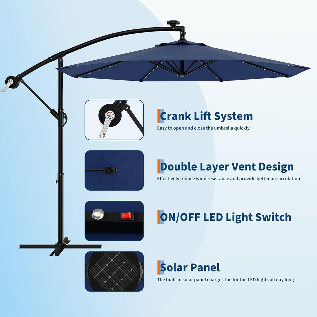 10FT Solar Lights Offset Patio Umbrella with Cross Base N652997