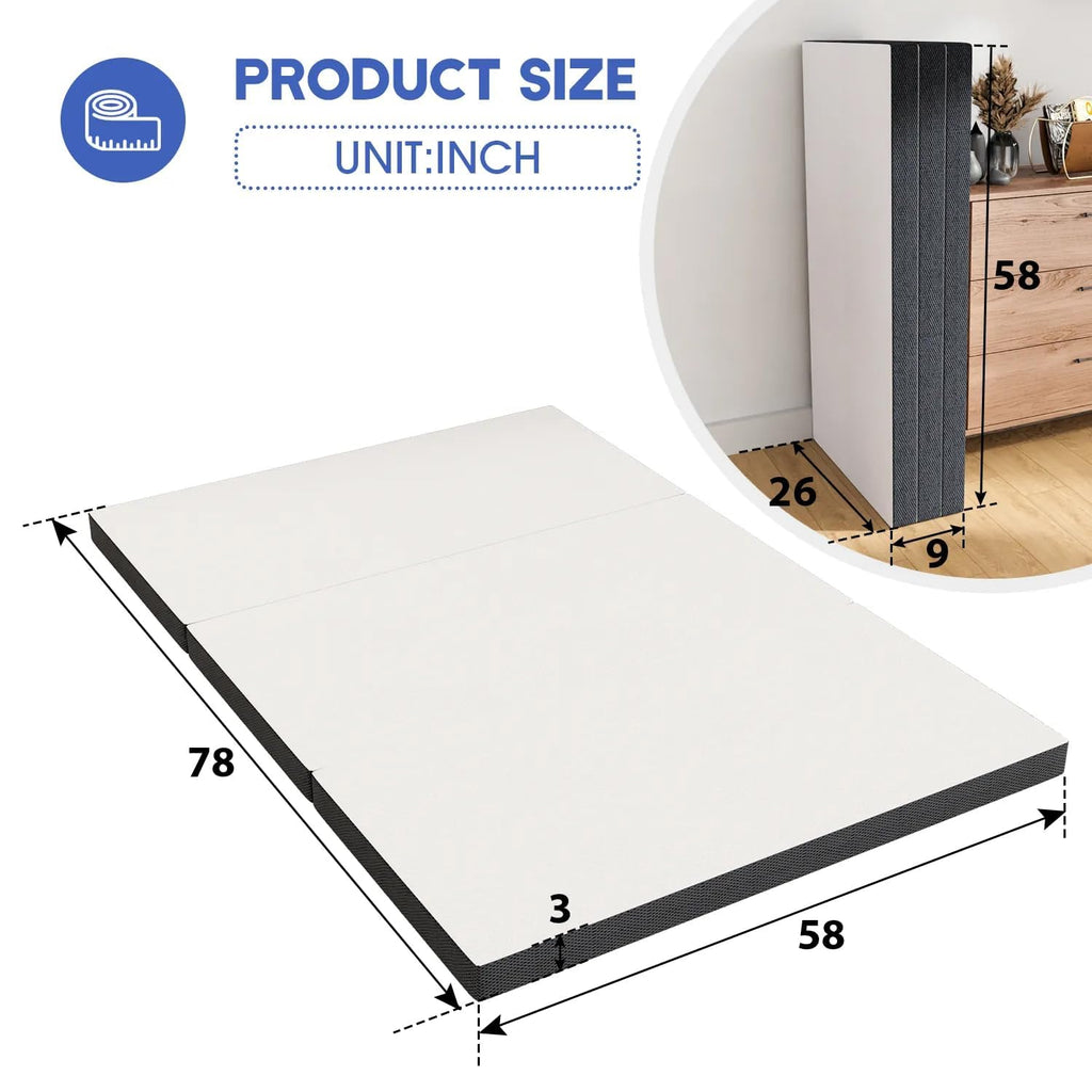 3 Inch Queen Size Tri-Fold Memory Foam Mattress Topper E864826