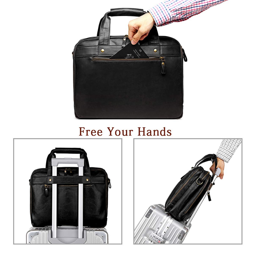 Black Leather 15.6 Inch Laptop Messenger Bag B204139