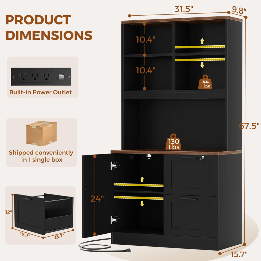 Black Vertical File Cabinet Bookcase with Printer Stand P64834