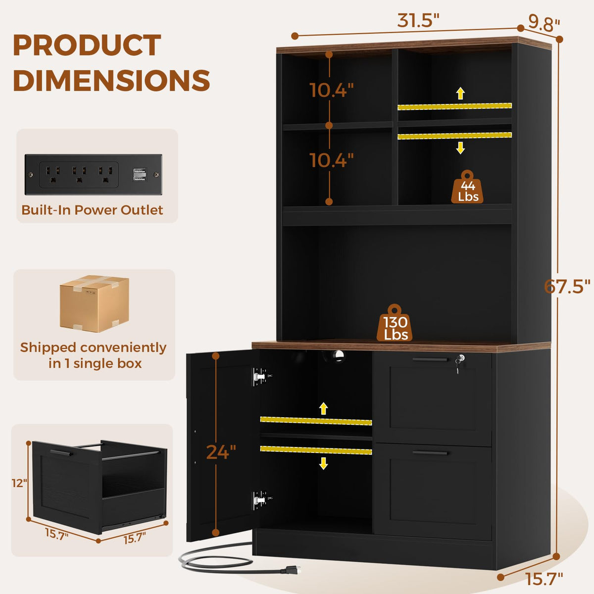 Black Vertical File Cabinet Bookcase with Printer Stand P64834
