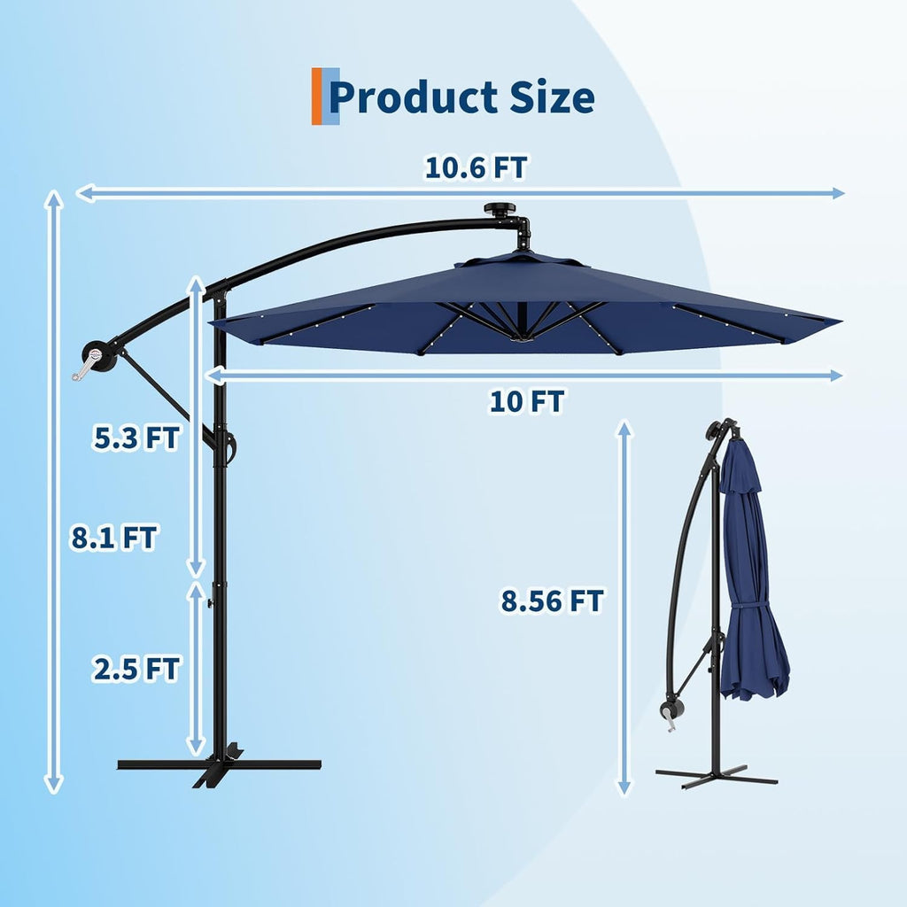 10FT Solar Lights Offset Patio Umbrella with Cross Base N652997