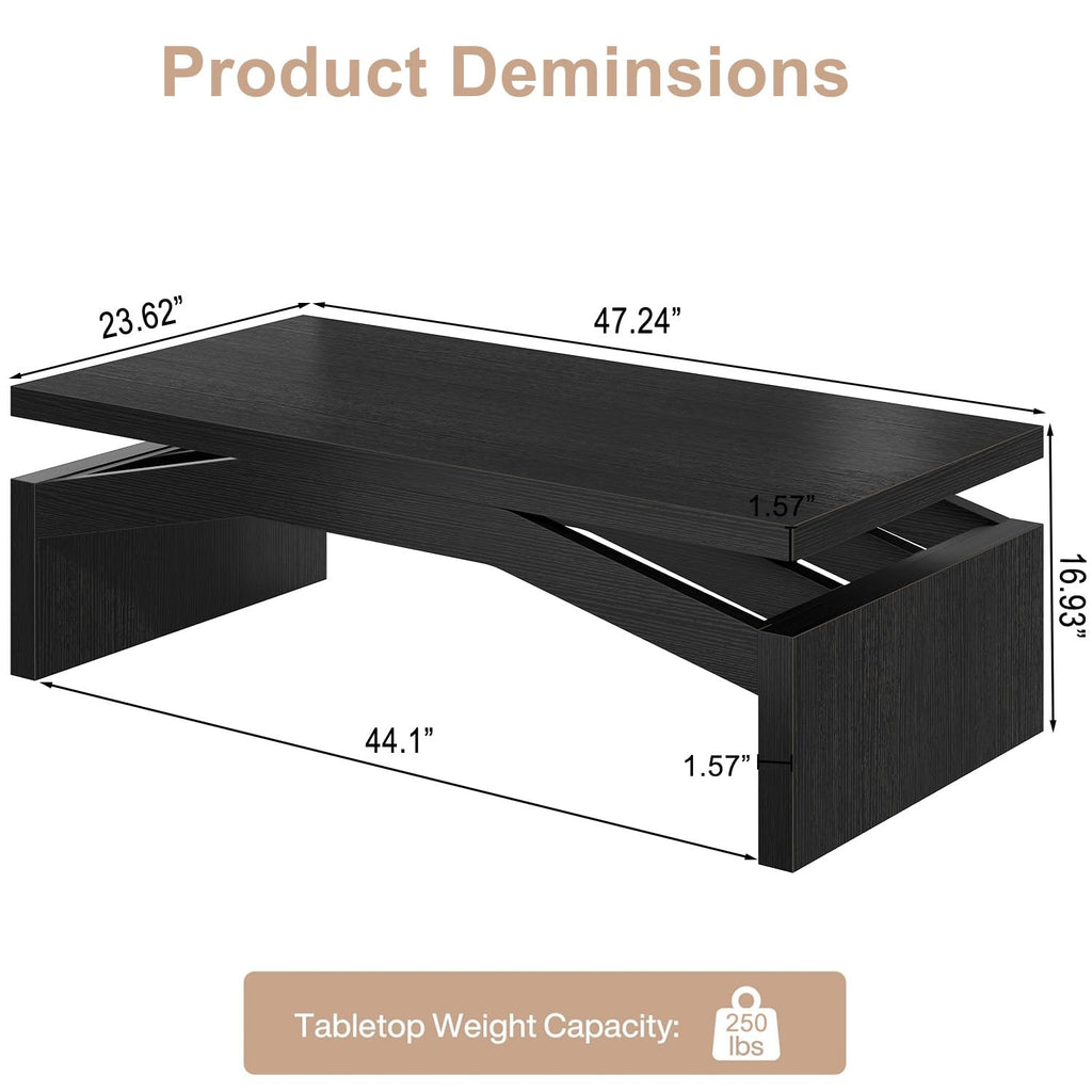 47 Inch Black Oak Wood Coffee Table J3025
