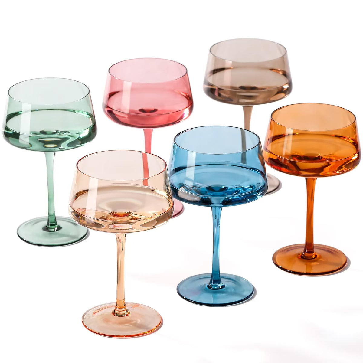 Hand Blown Colored Coupe Glasses Set of 6 T27987