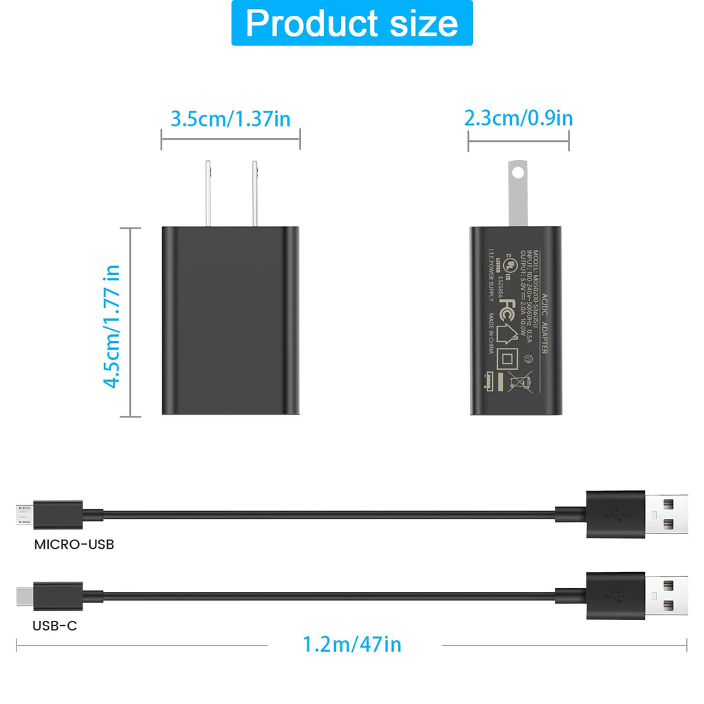 2A Power Adapter with USB Type-C and Micro USB Cables K8840