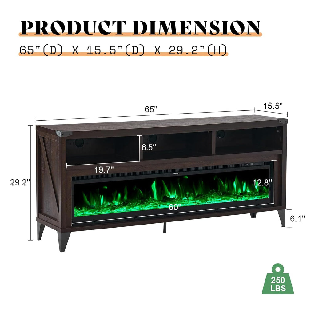 65" Fireplace TV Stand with 60" Glass Electric Fireplace X137