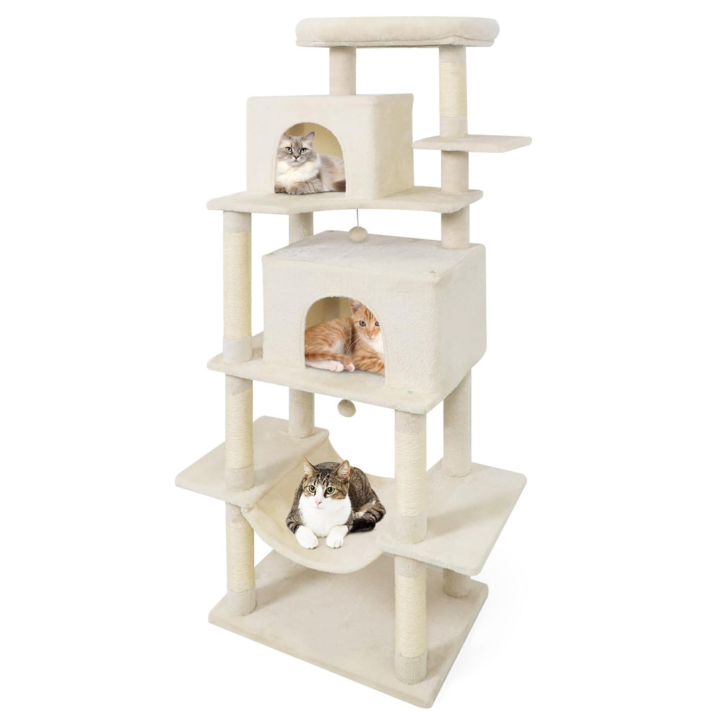70 Inch Multi-Level Cat Tree with Sisal Scratching Posts and Condos N367157