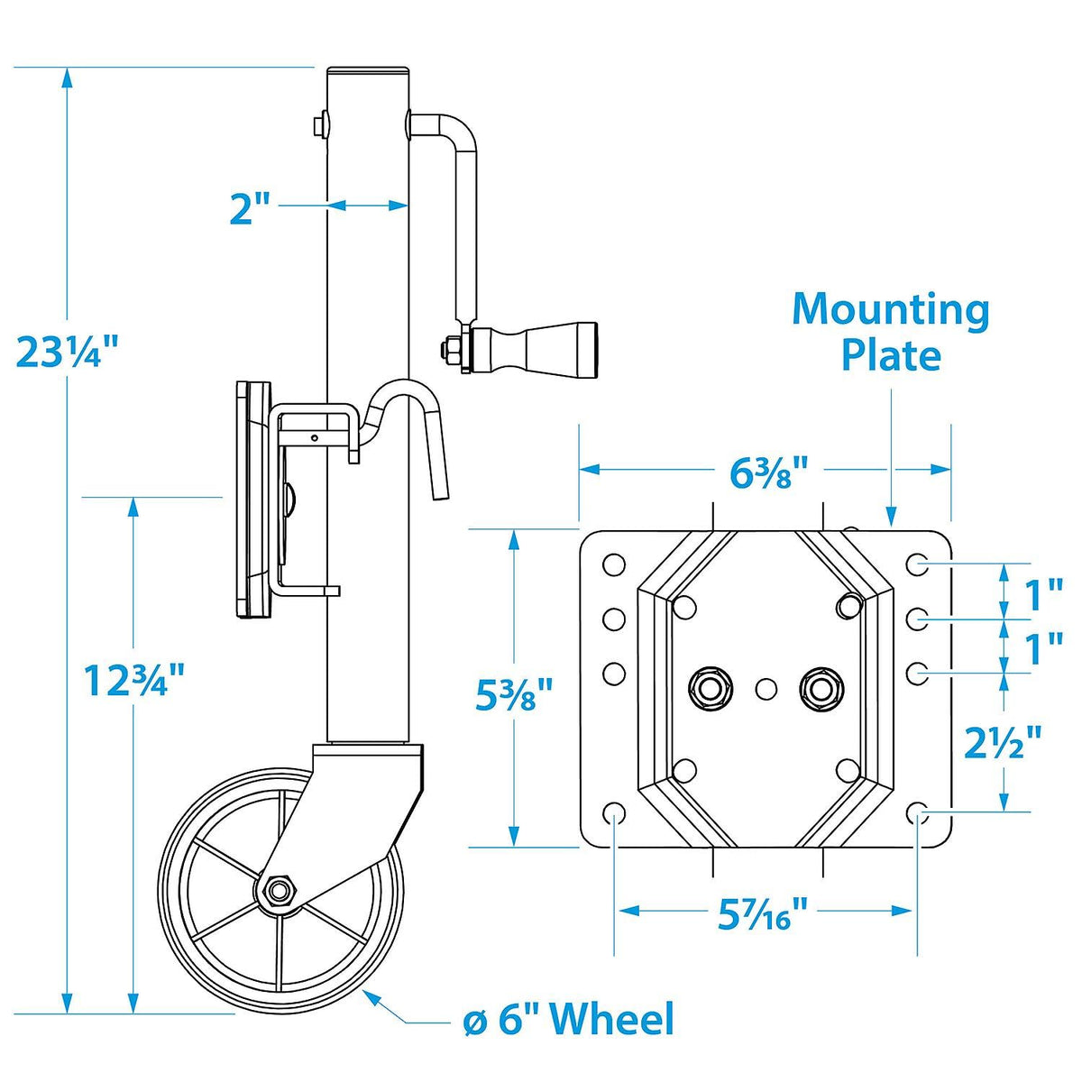Fold Up Trailer Jack, 22-7/8 In., 1,000 Lbs J91839
