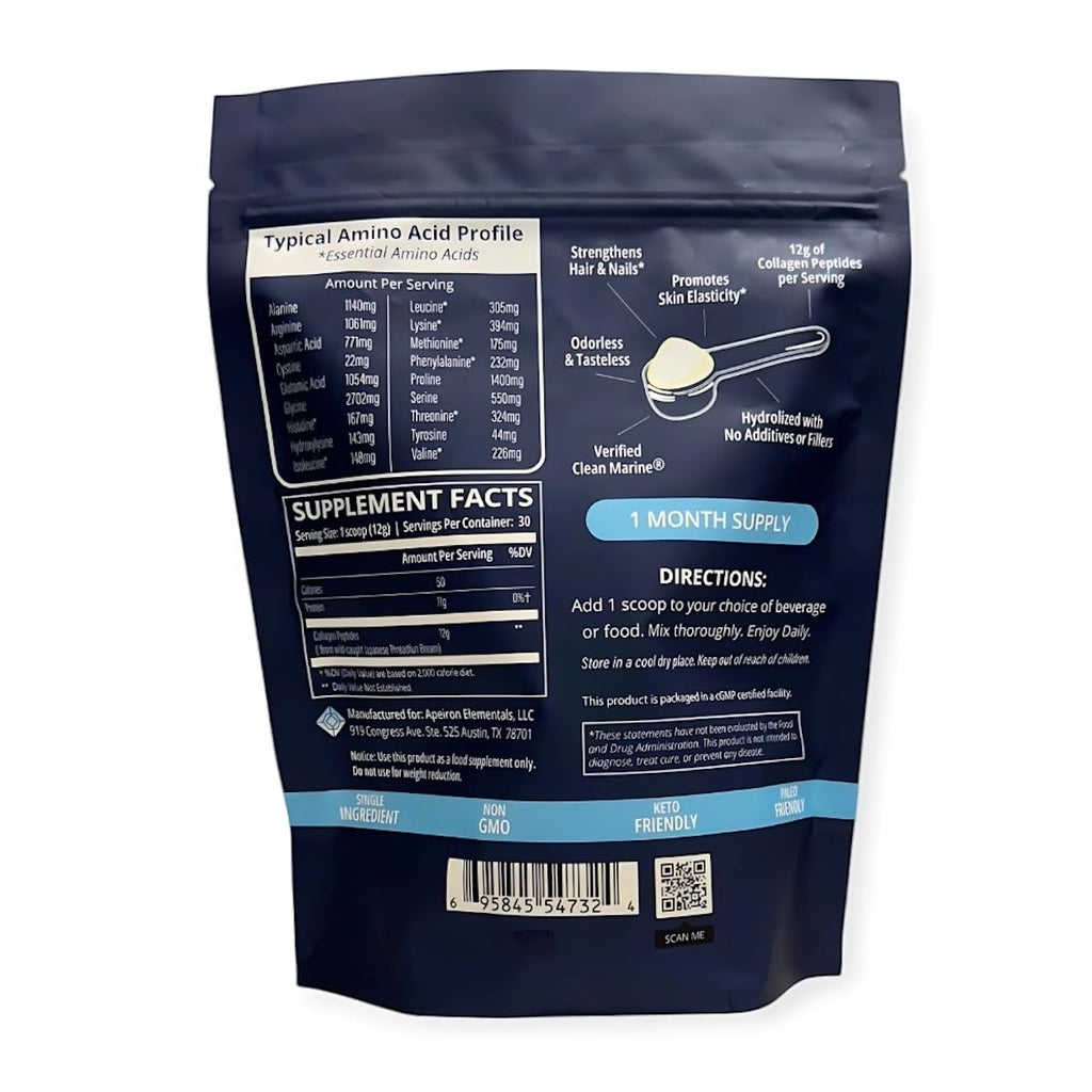Hydrolyzed Marine Collagen Peptides Powder, Wild-Caught Fish, 30 Servings H685895