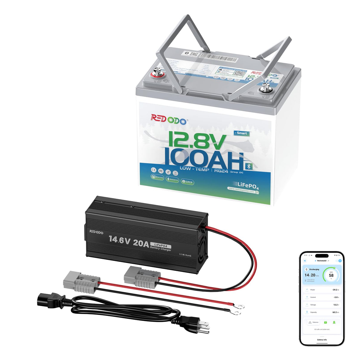 12V 100Ah LiFePO4 Battery with Charger U992