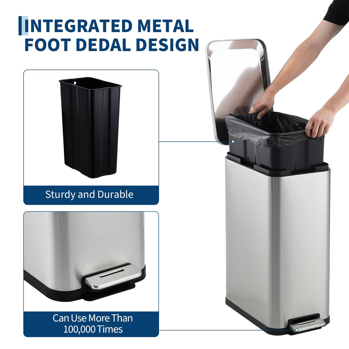 13 Gallon Stainless Steel Slim Kitchen Trash Can B113