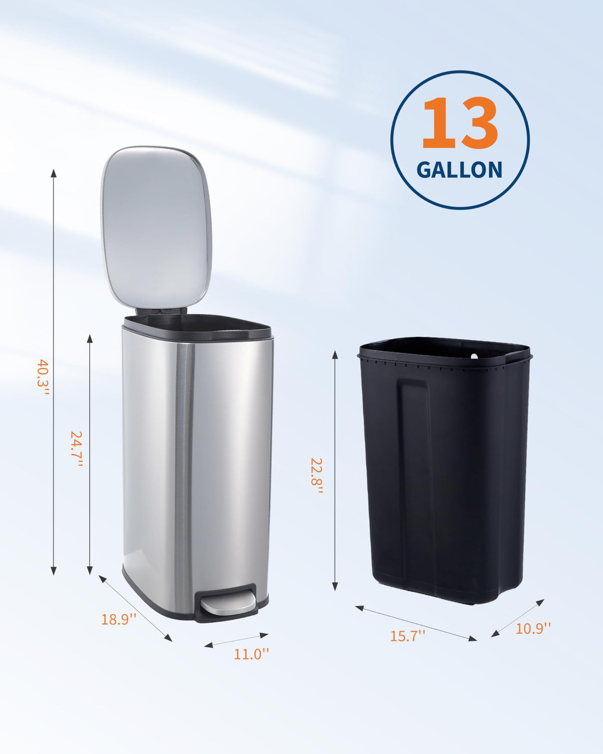 50L Stainless Steel Step Trash Can with Lid B174530