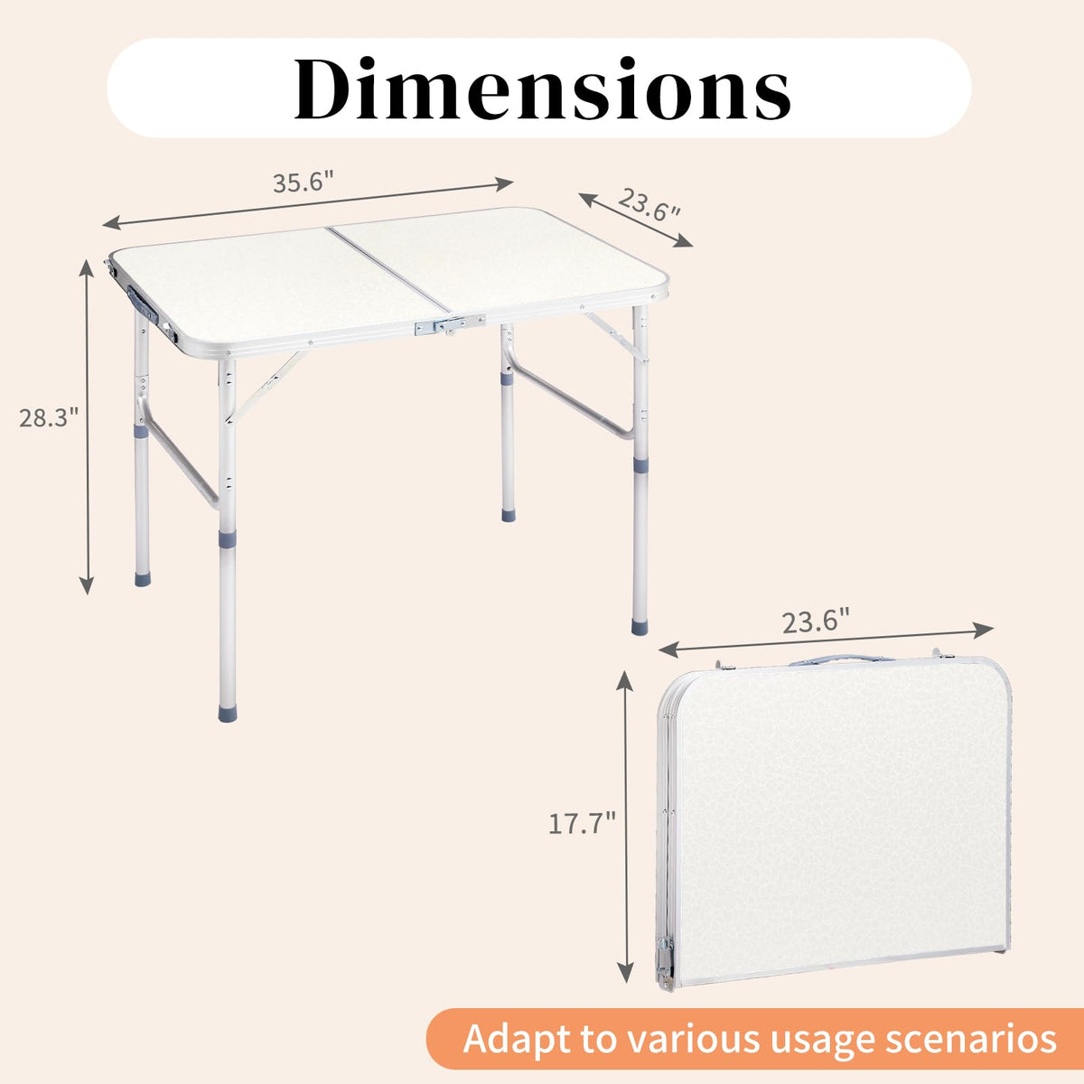 Aluminum Folding Table, Portable and Adjustable Rectangle Table, White (3FT) J81705
