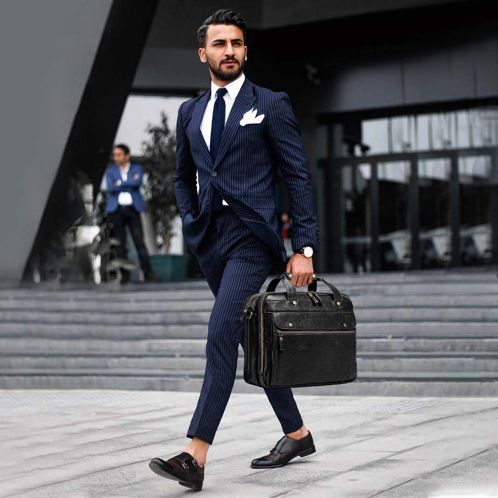 Black Leather 15.6 Inch Laptop Messenger Bag B204139