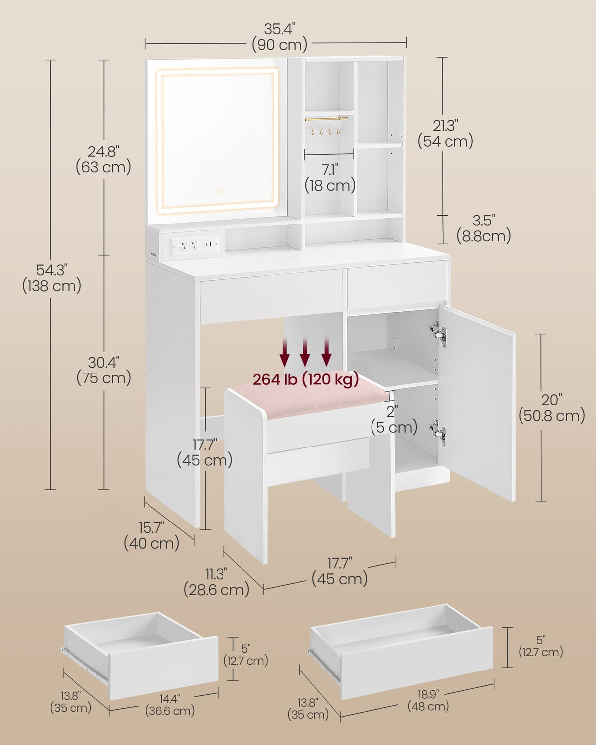 Vanity Desk with Mirror and Lights E427382