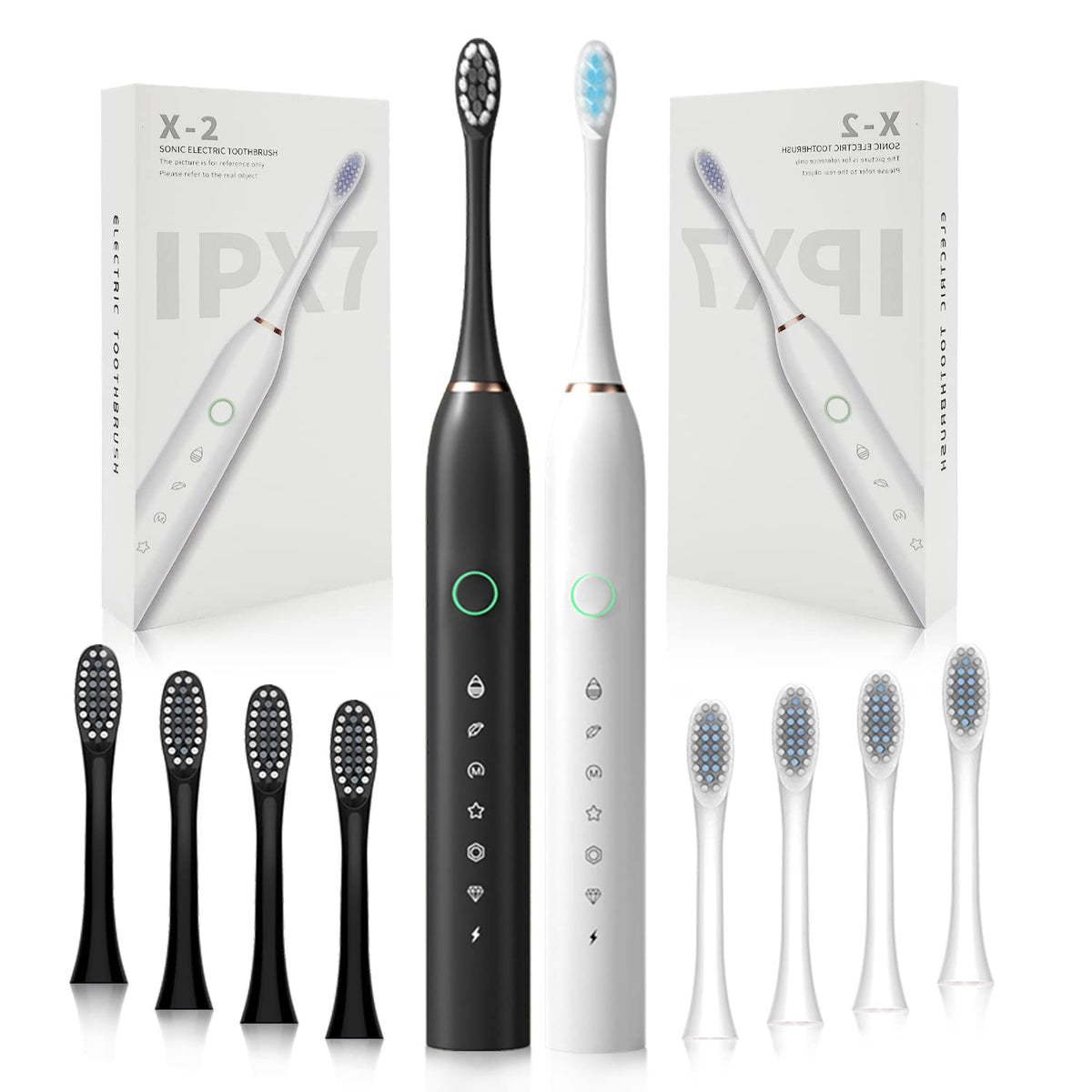 2 Pack Rechargeable Electric Toothbrushes with 8 Brush Heads B54592