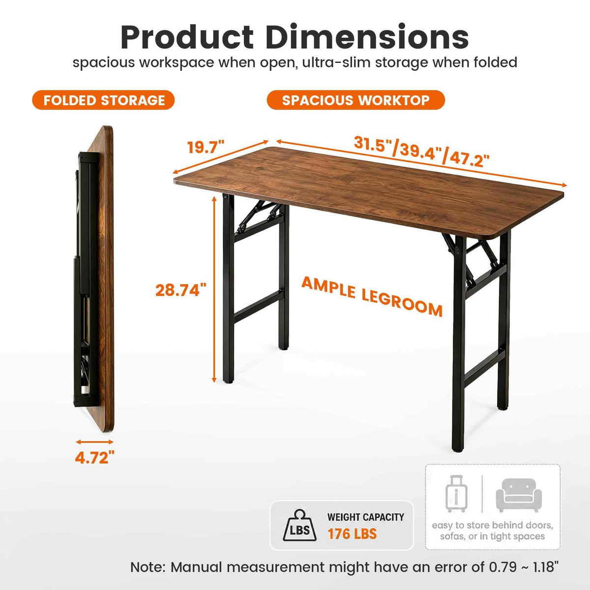 31.5 Inch Rustic Brown Folding Table Y197