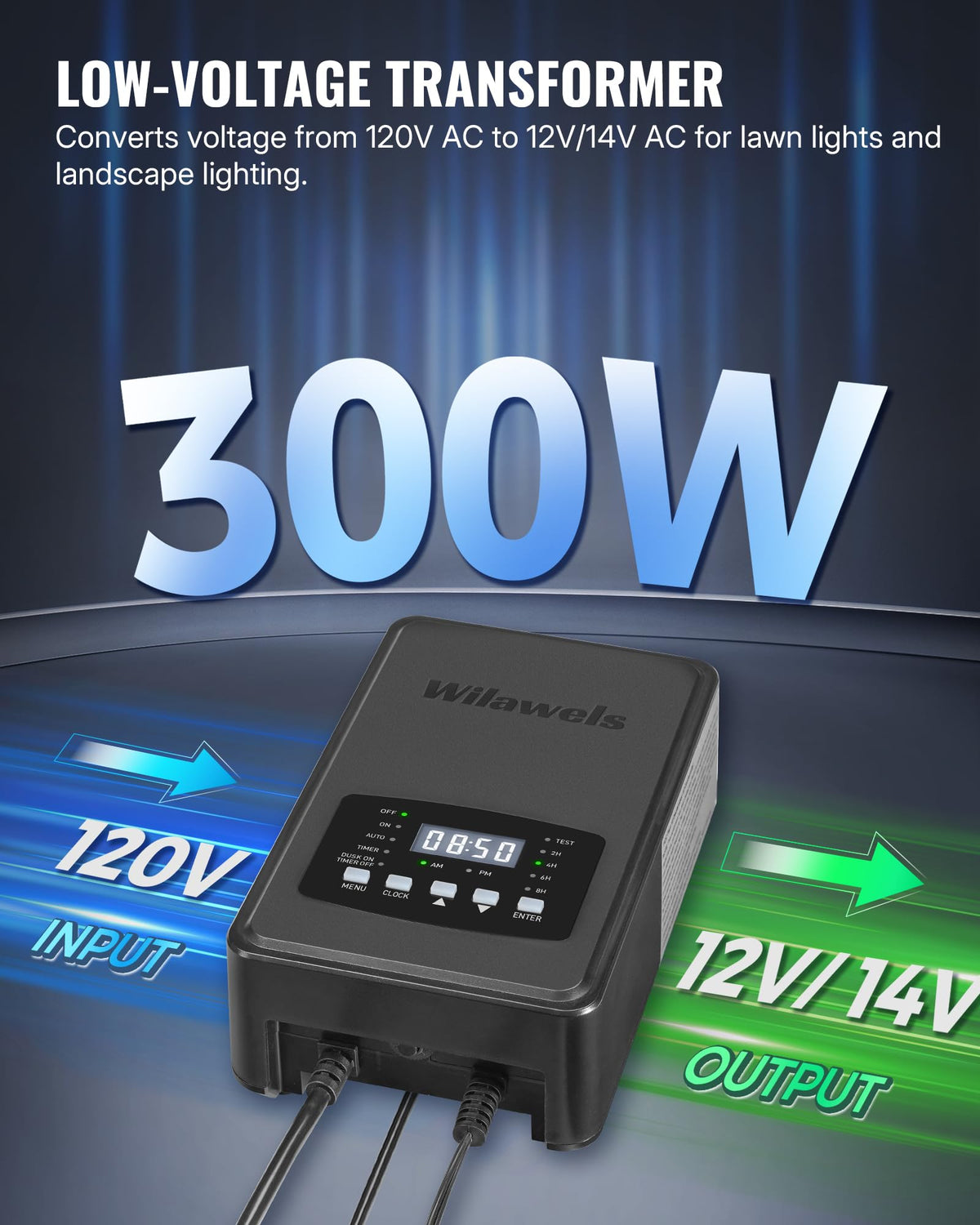 300W Low Voltage Landscape Transformer with Timer and Photocell Sensor H96985