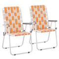 Set of 2 Orange and White Webbed Folding Beach Chairs F5953