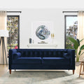 84" Tufted Navy Blue Velvet Sofa with Two Reversible Cushions N4227