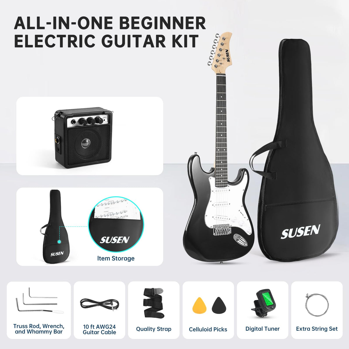39 Inch Solid Full-size Electric Guitar with Amplifier Bag E138