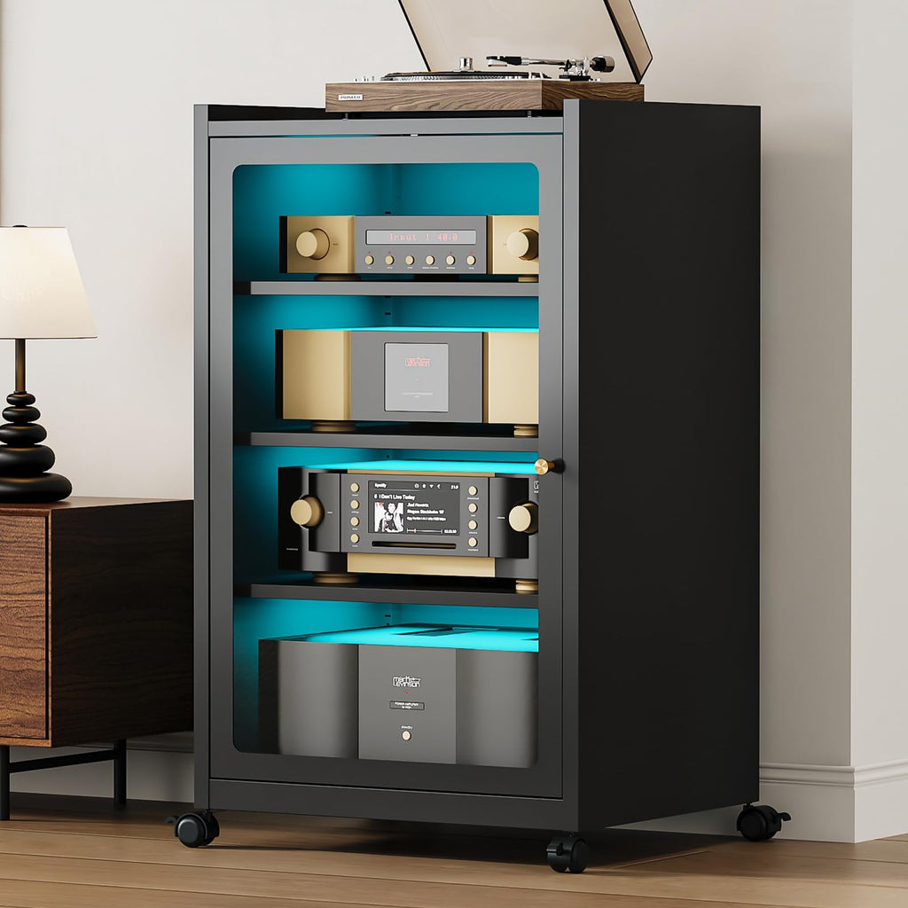 Black Media Cabinet with Glass Door D1201