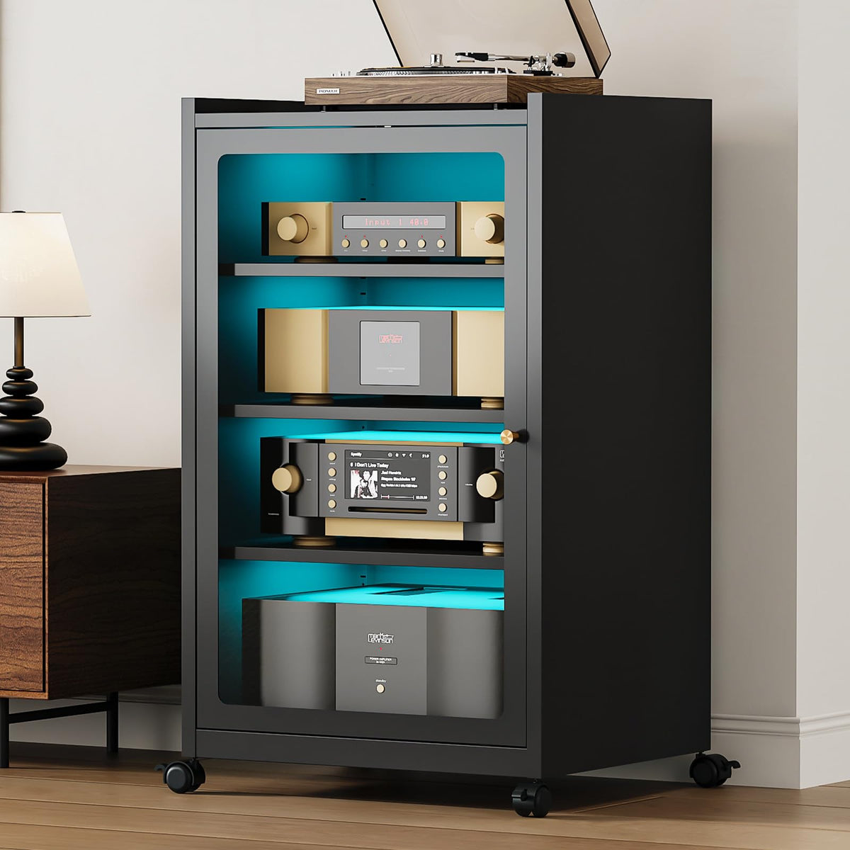 Black Media Cabinet with Glass Door D1201