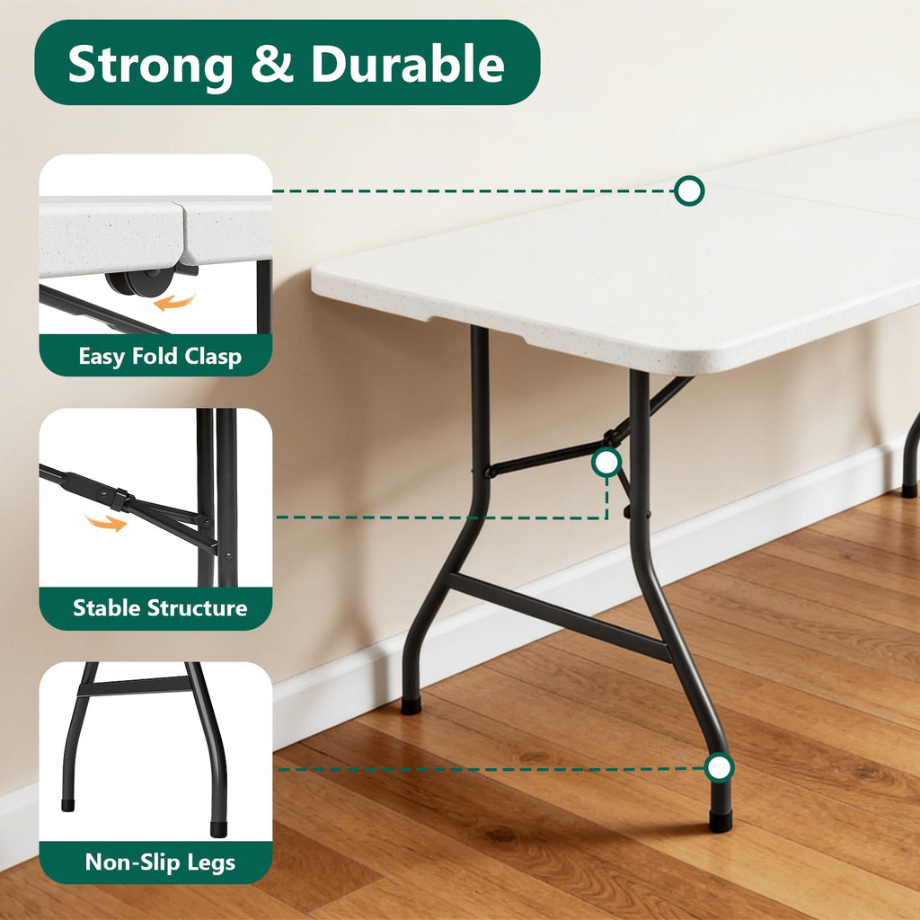 6FT White Folding Table with Steel Legs W661