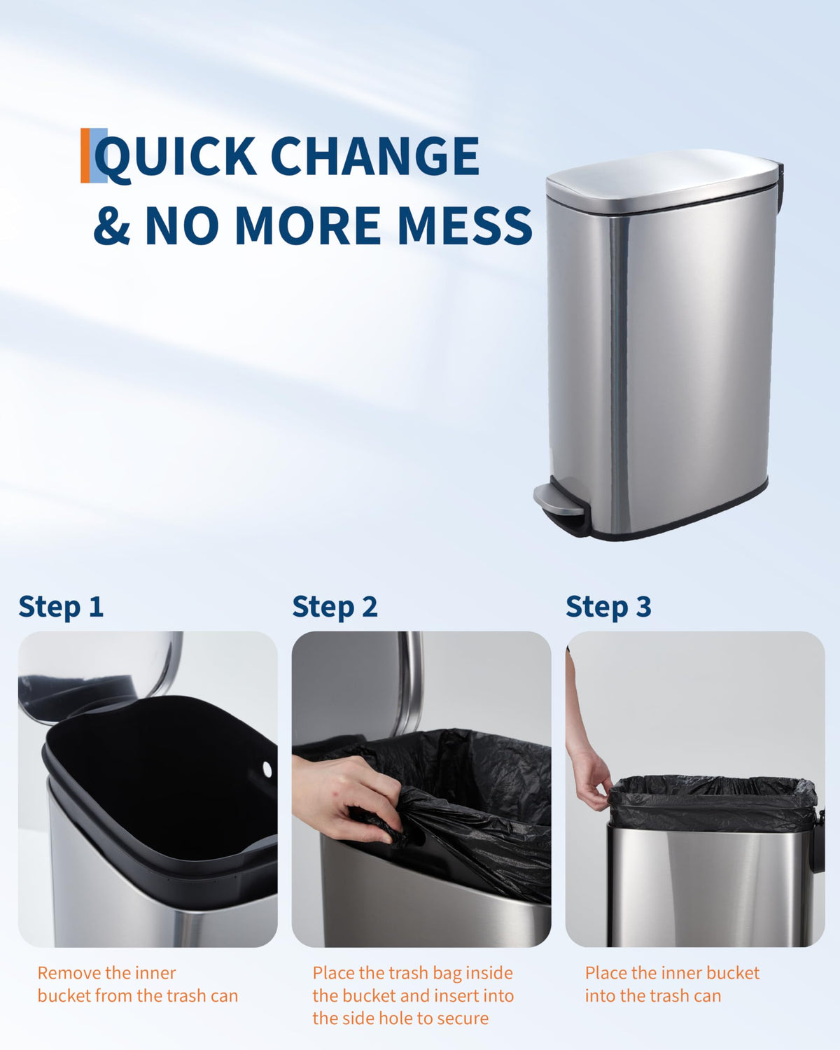 50L Stainless Steel Step Trash Can with Lid B174530