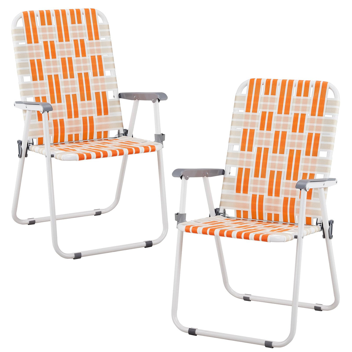 Set of 2 Orange and White Webbed Folding Beach Chairs F5953