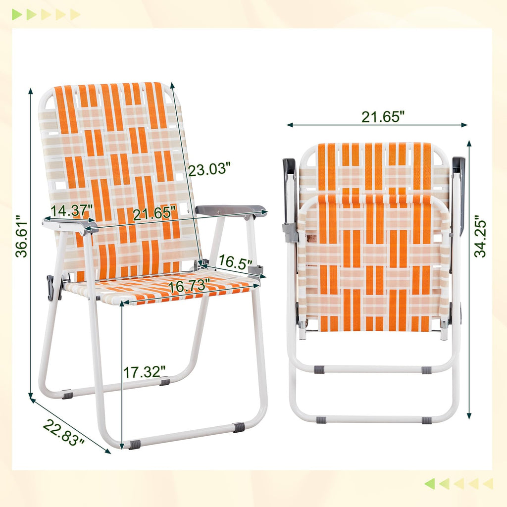 Set of 2 Orange and White Webbed Folding Beach Chairs F5953