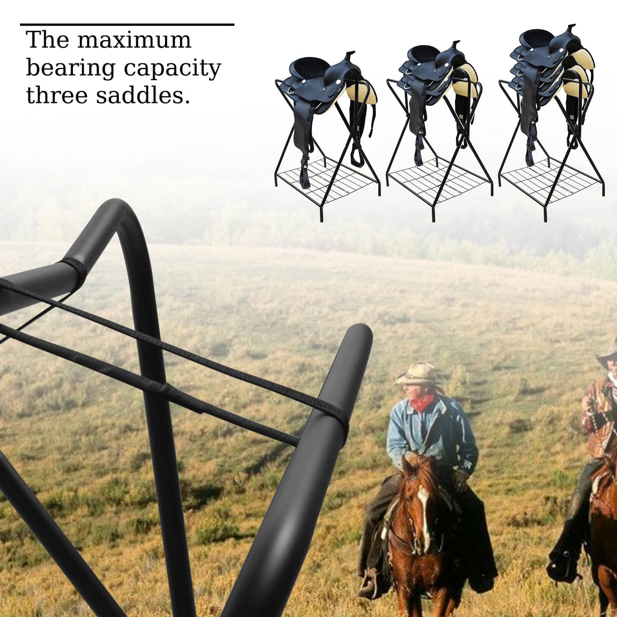 Foldable Saddle Rack with Storage Shelf, Black C31059