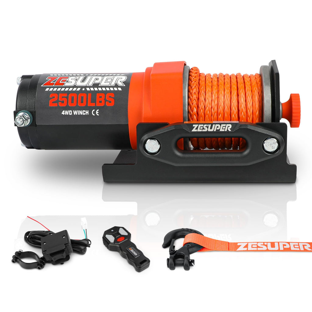 2500 lb Electric Winch 30ft Synthetic Rope 12V DC E970522