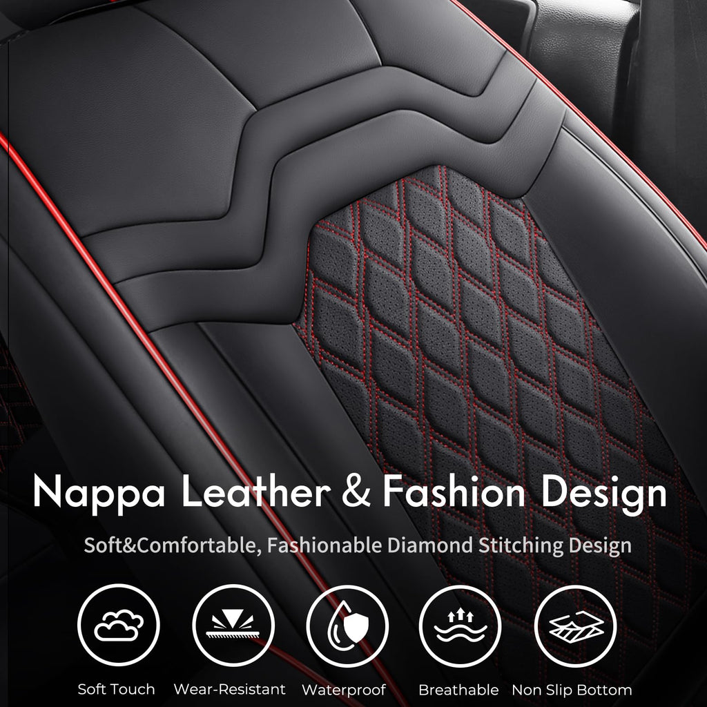 Waterproof Leather Seat Covers Full Set Black Red J462