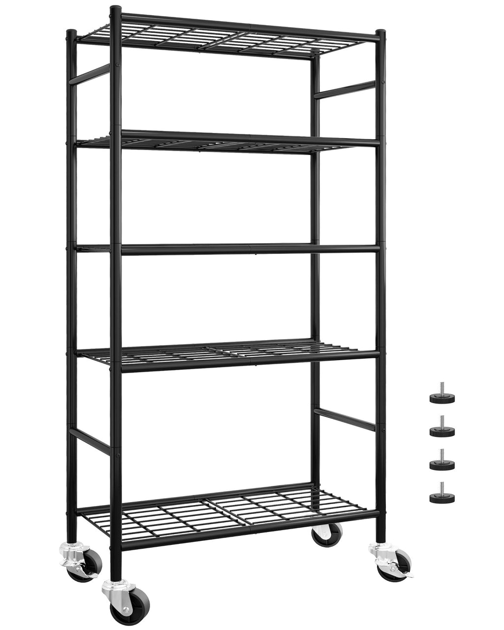 5-Tier Storage Shelves Black with Wheels L612