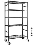 5-Tier Storage Shelves Black with Wheels L612