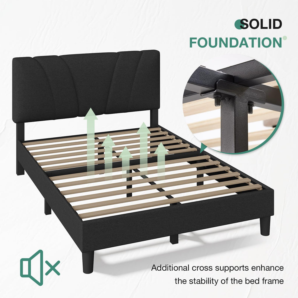 Queen Size Linen Upholstered Bed Frame with Headboard Q42383