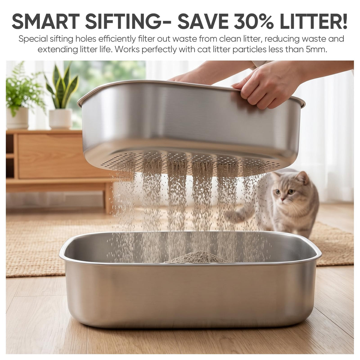 Stainless Steel Sifting Litter Box with Lid U993626