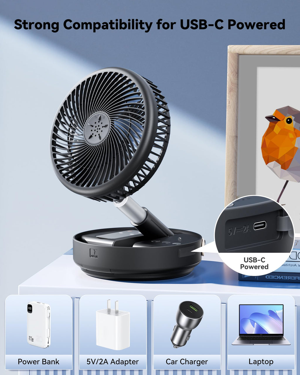 Portable Oscillating Travel Fan with Remote V12094