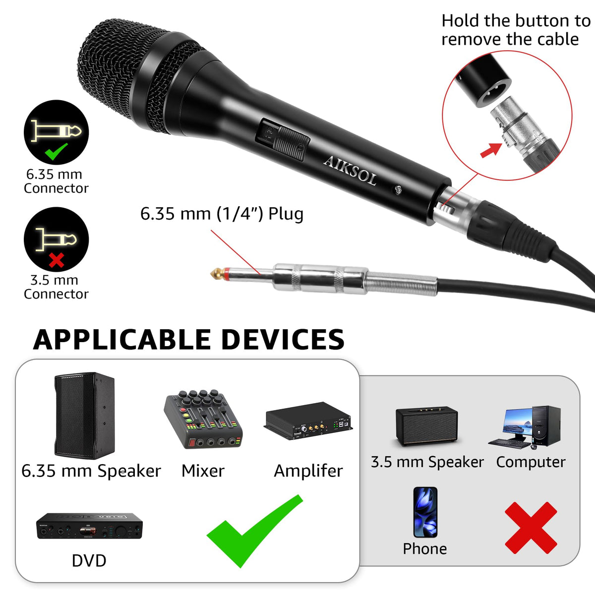 Wired Dynamic Handheld Karaoke Microphone with On and Off Switch Z59564