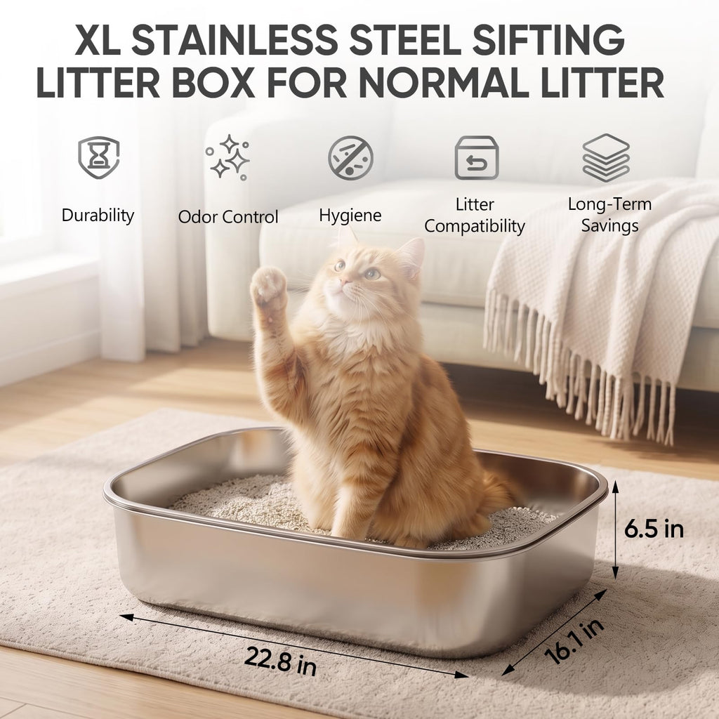 Stainless Steel Sifting Litter Box with Lid U993626